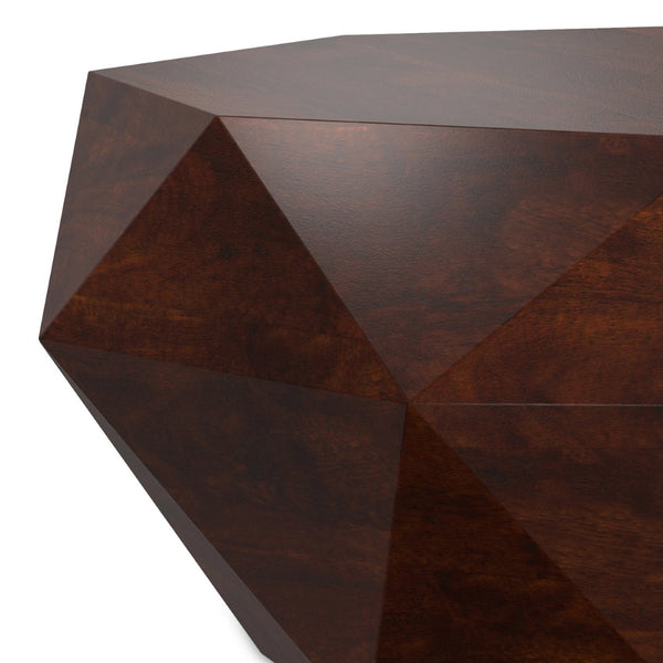 English Elm Zayn Solid Acacia Faceted Drum Coffee Table Sculptural Wood Grain Living Room Accent Walnut Brown B136P429090
