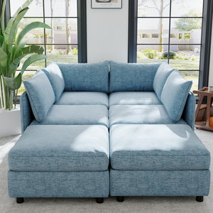 English Elm Modular Sectional Sofa with Under Seat Storage Converts to Sleeper for Living Room Antique Blue W680S00142