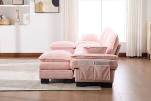 English Elm Sectional Modular Cloud Sofa Deep Corduroy Upholstered Comfort for Living Room Studio Pink W395S00134