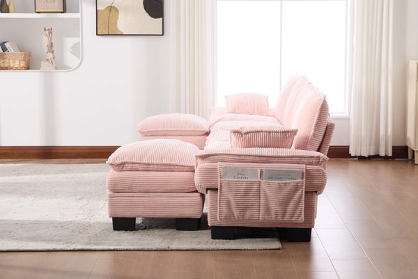 English Elm Sectional Modular Cloud Sofa Deep Corduroy Upholstered Comfort for Living Room Studio Pink W395S00134