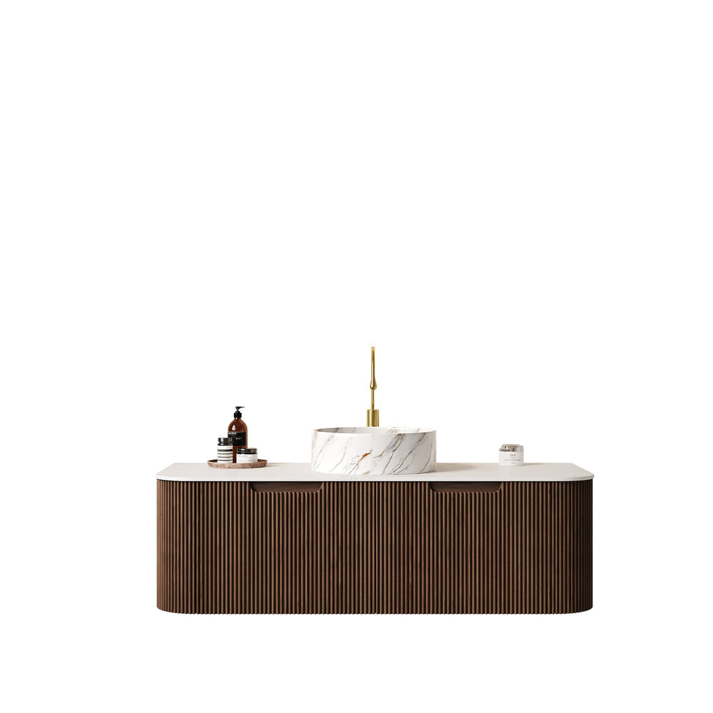 English Elm Dina 48" Wall-Mounted Bathroom Vanity With Ceramic Basin, Storage Cabinet, Dark Walnut Finish & Drawers W2615S00453