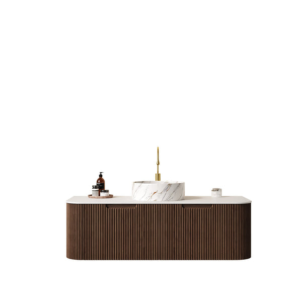 English Elm Dina 48" Wall-Mounted Bathroom Vanity With Ceramic Basin, Storage Cabinet, Dark Walnut Finish & Drawers W2615S00453