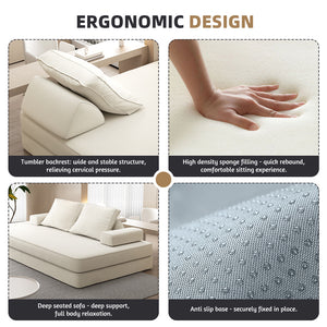 English Elm 86.6"Multifunctional Folding Sofa Bed with Chaise, Fluffy Chenille, Removable Backs & Pillows, Deep Seat Lounge Beige W3219P340665