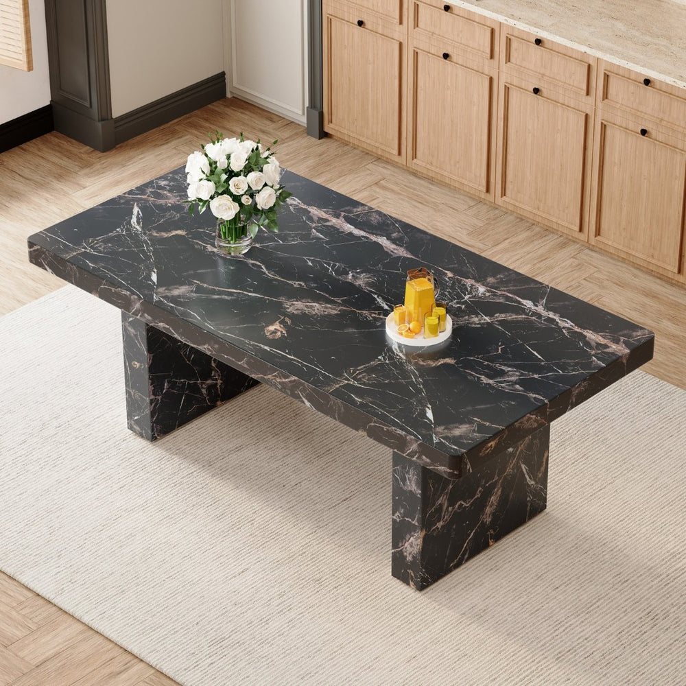 English Elm 78.7"*39.4"*29.9" Black Marble Mdf Dining Table Seats Eight with 3.5in Thick Top W1151S03864