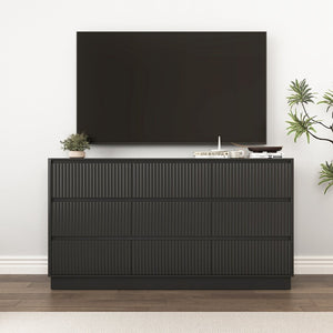 English Elm 9 Drawer Mid Century Wood Dresser Low Profile Matte Finish Bedroom Storage Cabinet Black W409S00011