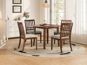 English Elm 5-piece Round Folding Dining Set with Mdf Table and Upholstered Chairs for Small Spaces Brown N752S0010618D
