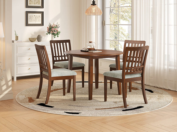 English Elm 5-piece Round Folding Dining Set with Mdf Table and Upholstered Chairs for Small Spaces Brown N752S0010618D