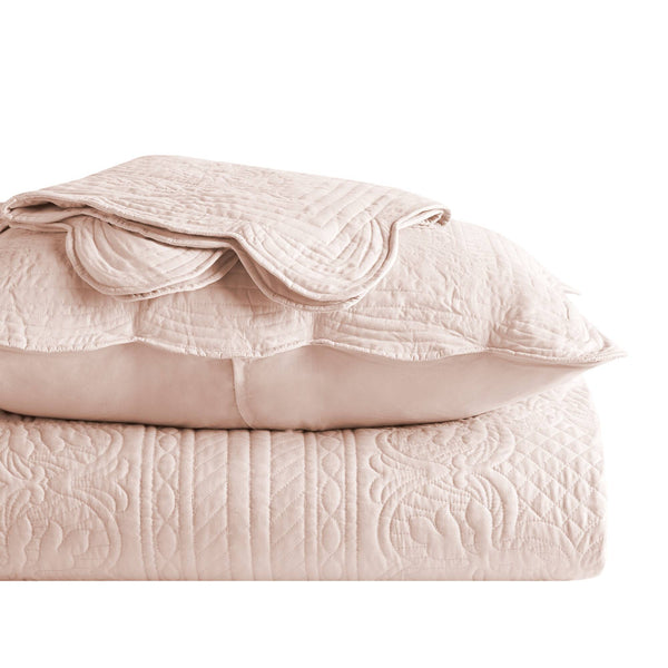 JLA Home Madison Park - 3 Reversible Scalloped Edge Quilt Set with Antimicrobial Protection, Cottage Charm, Machine Washable Blush MP13-6121