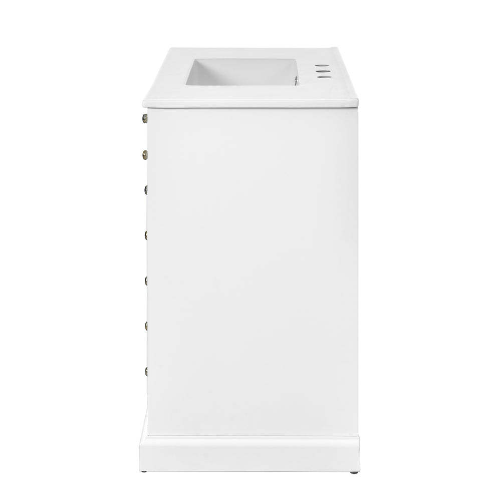 English Elm 36'' Bathroom Vanity with Ceramic Sink Combines Retro Solid Wood Frame, Soft-Close Drawers & Ample Storage White N710P195628K