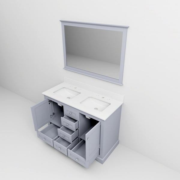 English Elm Dark Grey Double Bath Vanity 48" W x 22" D with White Quartz Top, Soft-Close Drawers, 46" Mirror & Storage B2731S00643