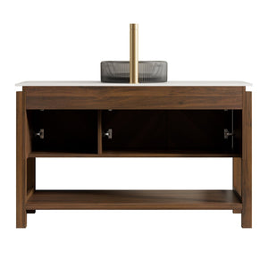 English Elm Dipa 48 Inch Floating Bathroom Vanity Walnut Cabinet Sintered Stone Top Led Sensor W2615S00731
