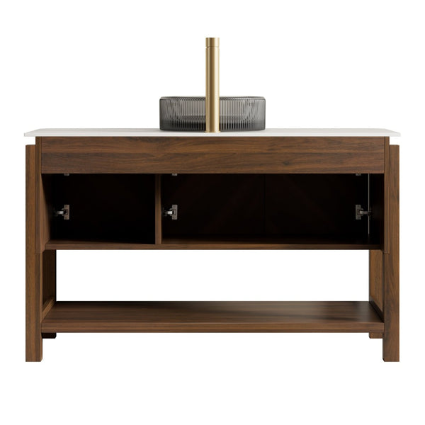 English Elm Dipa 48 Inch Floating Bathroom Vanity Walnut Cabinet Sintered Stone Top Led Sensor W2615S00731