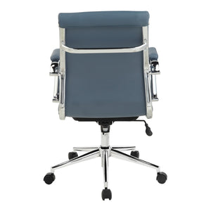 OSP Home Furnishings Mid Back Ergonomic Office Chair with Antimicrobial Fabric Chrome Arms and Lumbar Support Blue 920351C-R105
