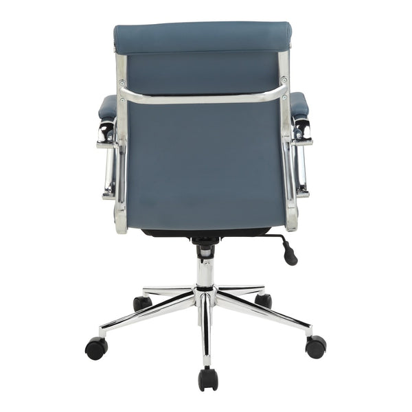 OSP Home Furnishings Mid Back Ergonomic Office Chair with Antimicrobial Fabric Chrome Arms and Lumbar Support Blue 920351C-R105