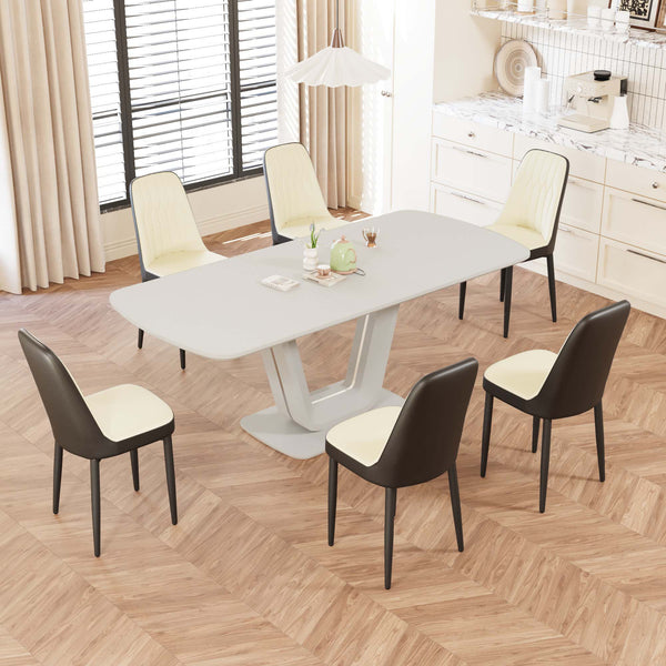 English Elm 62.99-78.74" Expandable Dining Set For 2-8 With Modern U-Shaped Legs, 6 Padded Chairs, And Style W2189S00719