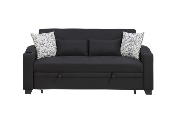 English Elm Bennett Convertible Fabric Sleeper Loveseat with Usb Port Cupholders and Storage Pocket B061S00845