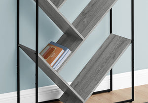 English Elm Bookshelf, 5-Tier Slanted Etagere with V-Shaped Open Shelves, Slim Black Metal Frame, 60" H Grey 39 L x 13 W x 7 H B2710P218980