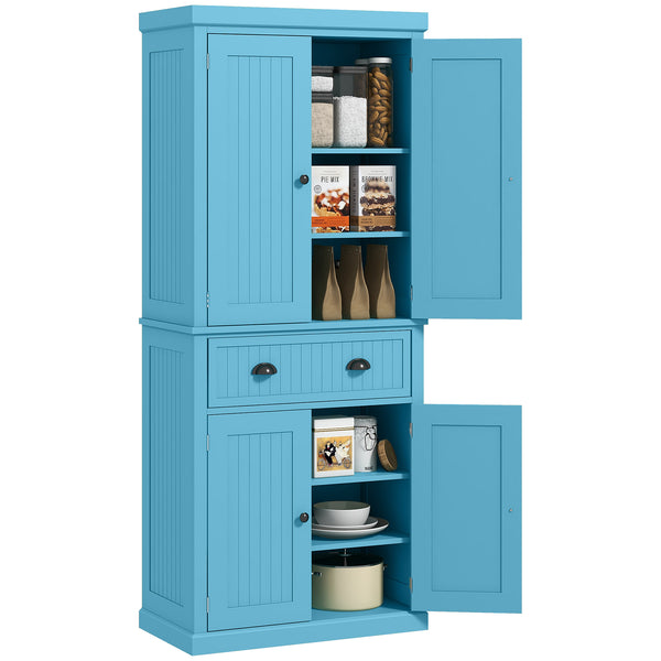 English Elm Homcom 72" Light Blue Kitchen Pantry Cabinet With 4 Doors, Drawer & Adjustable Shelves For Storage W2225P249921