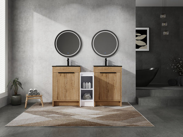 English Elm 60 Inch Freestanding Bathroom Vanity With Black Sink, Soft-Close Doors & Ample Storage Space W999S00322