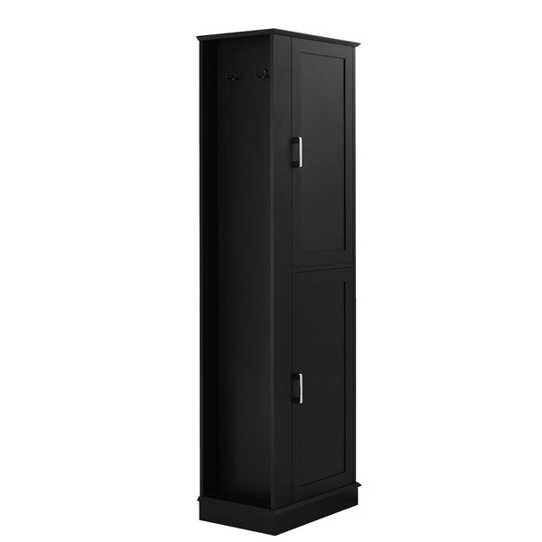 English Elm Tall Bathroom Storage Cabinet - Freestanding With Adjustable Shelves, Hooks & Modern Black Design N725P241834B-GIGA
