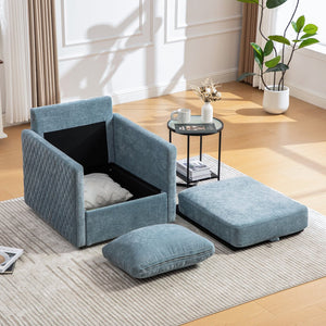 English Elm 29.5''w Chenille Swivel Club Chair with Hidden Storage Tufted Square Seat for Reading Nooks Blue W3118P419159