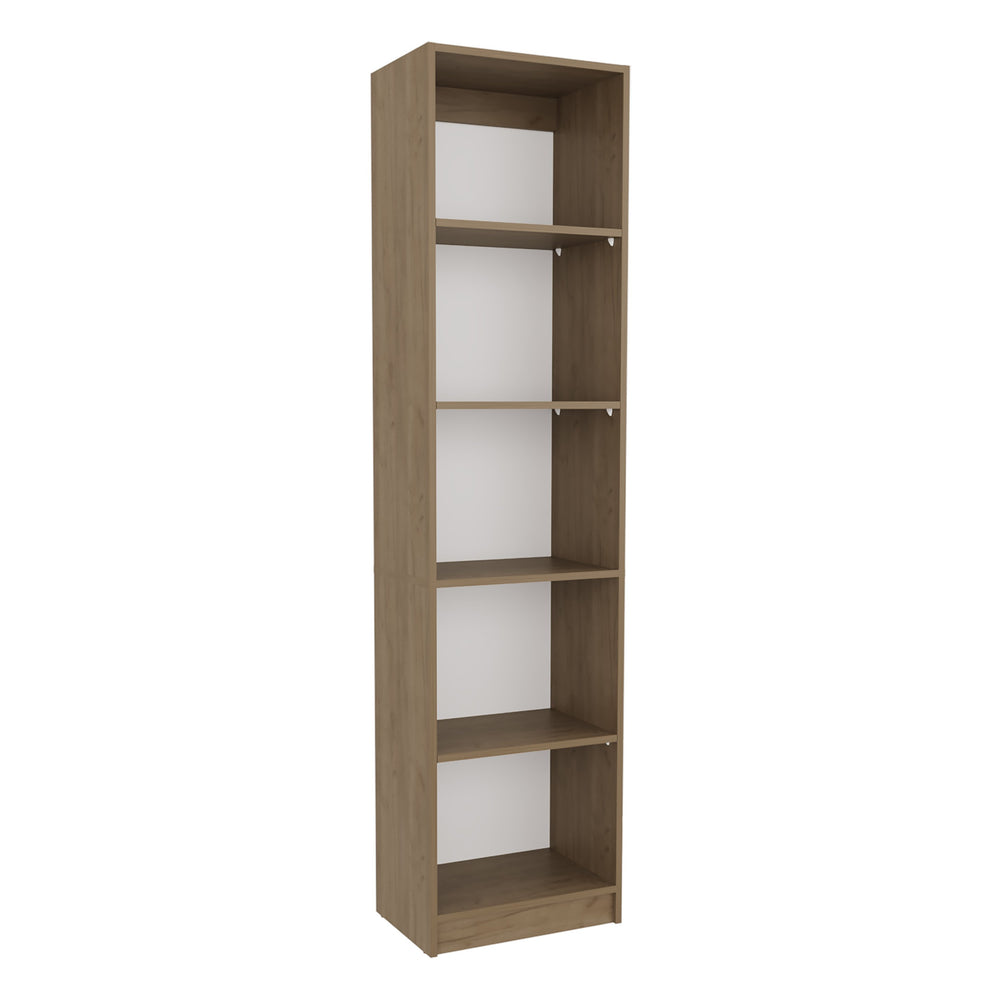 English Elm Home Slim Design Bookcase 5-Tier Narrow Shelf Unit in Natural Oak Beige MDF for Stylish Storage and Display B200P335316