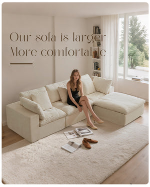 English Elm Cloud Modular Sectional Sofa - Oversized L-Shaped Deep Seat Couch with Sherpa Fabric & Ottoman Comfort Beige+White W3622S00004