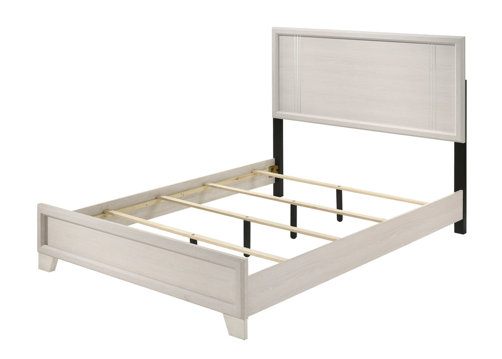 English Elm Contemporary King Size Panel Bed In White/Beige Finish - Modern, Stylish, Durable Bedroom Furniture B2741S00243