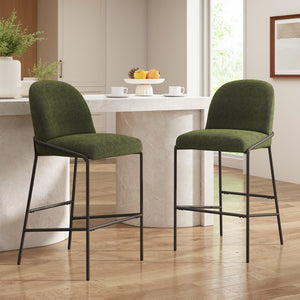 English Elm Christopher Knight Home® - Galen Upholstered Metal Barstool Set of 2 with Plush Stain-Resistant Fabric, Ergonomic Modern Design Green N775P290453N