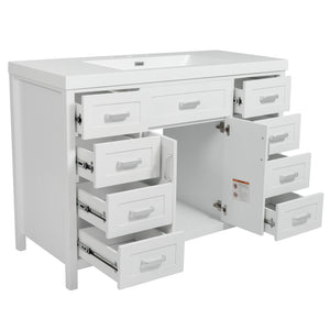 English Elm Christopher Knight Home® - 48" Bathroom Vanity with Sink Combo | 2 Doors 8 Soft-Close Drawers, Resin Top, Pine Legs White N759S337621K