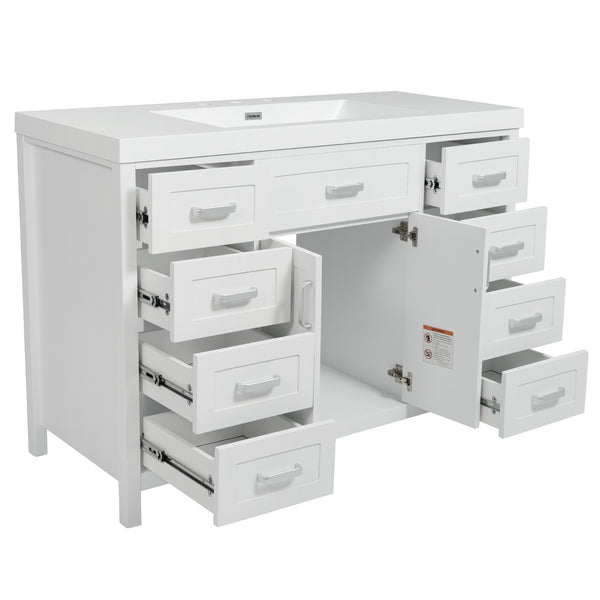English Elm Christopher Knight Home® - 48" Bathroom Vanity with Sink Combo | 2 Doors 8 Soft-Close Drawers, Resin Top, Pine Legs White N759S337621K