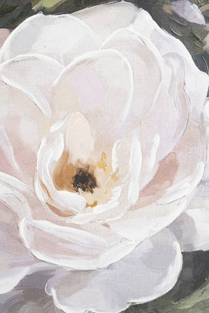 English Elm 39.4x39.4" Hand-painted Floral Canvas White Rose Art in Distressed Pine Frame W2078P481780