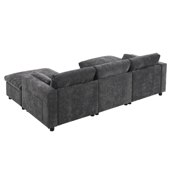 English Elm [video]86.5'' Chenille U-shaped Sectional with Dual Ottomans and Storage Pockets for Living Rooms Dark Gray N723S7723E
