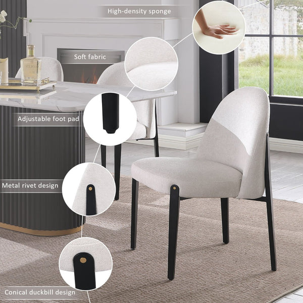English Elm Set of 2 Chenille Upholstered Armless Dining Chairs with Tapered Black Metal Legs W5739P464651