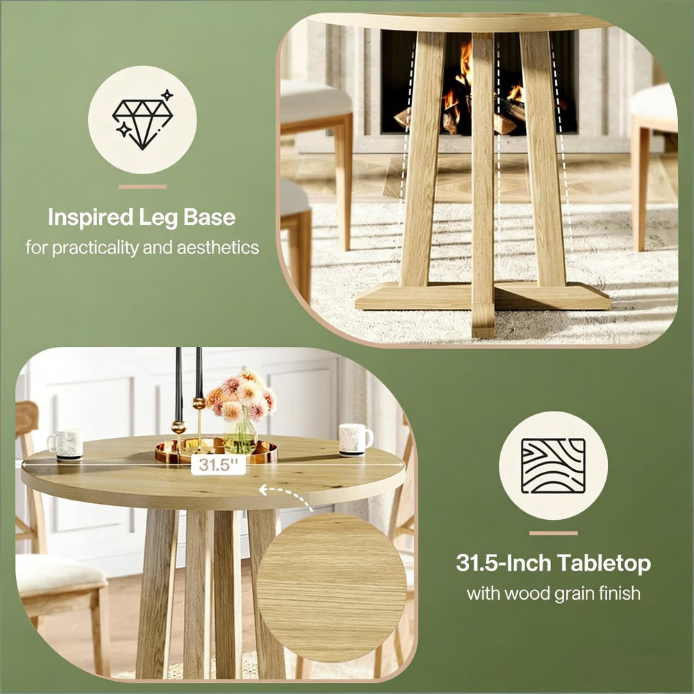 English Elm Compact Round Wood Dining Table Natural Grain Finish Seats Four Small Space Apartment T3971P447630