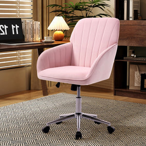 English Elm Ty Velvet Swivel Chair – Ergonomic Office Seating With Plush Memory Foam, Stylish Baby-Pink Design W2311P295812-GIGA