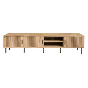 English Elm 78 Inch Low Profile Media Console with Pine Legs Soft Close Doors for Living Room N710P429513P