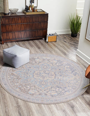 Unique Loom Timeless Jude Machine Made Medallion Rug Cream, Ivory/Violet/Light Brown 7' 6" x 7' 7"
