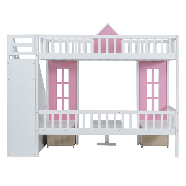 English Elm Twin-over-twin Bunk Bed Convertible Lower Desk Solid Pine Kids Bedroom Space Saver LT000681AAH-1