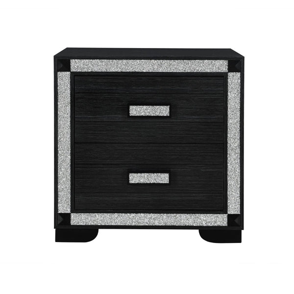 English Elm Soulmarie Glam Nightstand with Built-in Cooler Speaker and Glitter Panel Detail Charcoal B201P411421