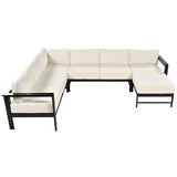 English Elm U-Shaped Multi-Person Outdoor Sofa Set, Suitable For Gardens, Backyards, and Balconies.