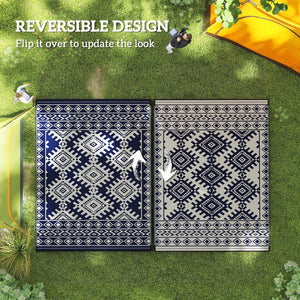 English Elm Outsunny Reversible Polypropylene Outdoor Rug Geometric Pattern Waterproof Patio Camping W2225P485554