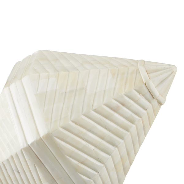 Pavi Bone Prism Set of 2 - Artisanal White Sculptures with Unique Shell Shape for Home Decor