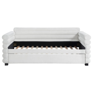 English Elm Fandango Boucle Upholstered Twin Daybed with Trundle Pull Out for Modern Bedrooms B062S01631