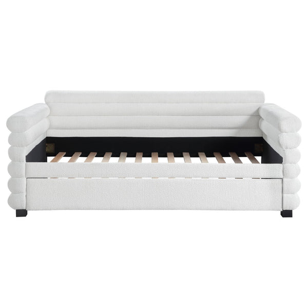 English Elm Fandango Boucle Upholstered Twin Daybed with Trundle Pull Out for Modern Bedrooms B062S01631