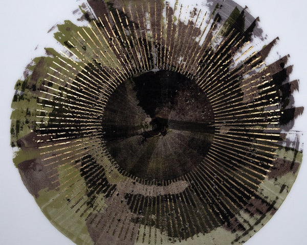 Sunpan SEEING GREEN - Luxe 41" Abstract Art with Gold Leaf Accents in Charcoal Frame for Modern Decor A0322