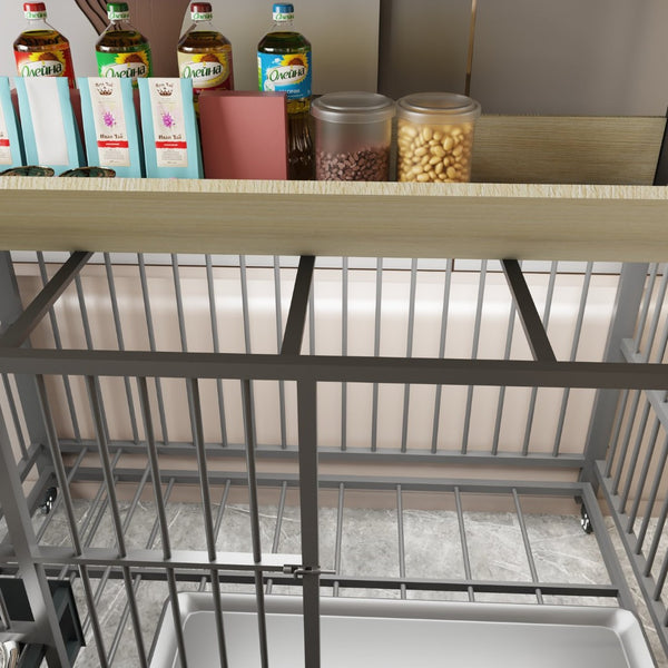 English Elm Large Pet Cage with Iron Frame Mdf Panels Storage Rack and Steel Feeding Basins Beige,Black W3064P245386