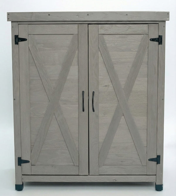 English Elm Potting Bench Outdoor Hemlock Wood Metal Top Cabinet Farmhouse Garden Workstation W1390P407461