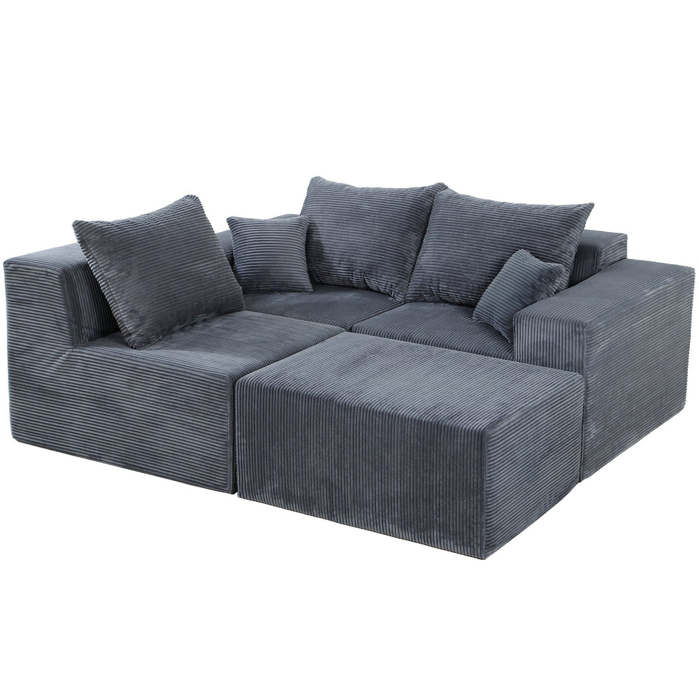 English Elm 4-Piece Modular L-Shaped Sectional Sofa with Corduroy Upholstery, Convertible Chaise, Pillows Included Grey W3163S00037