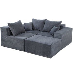 English Elm 4-Piece Modular L-Shaped Sectional Sofa with Corduroy Upholstery, Convertible Chaise, Pillows Included Grey W3163S00037